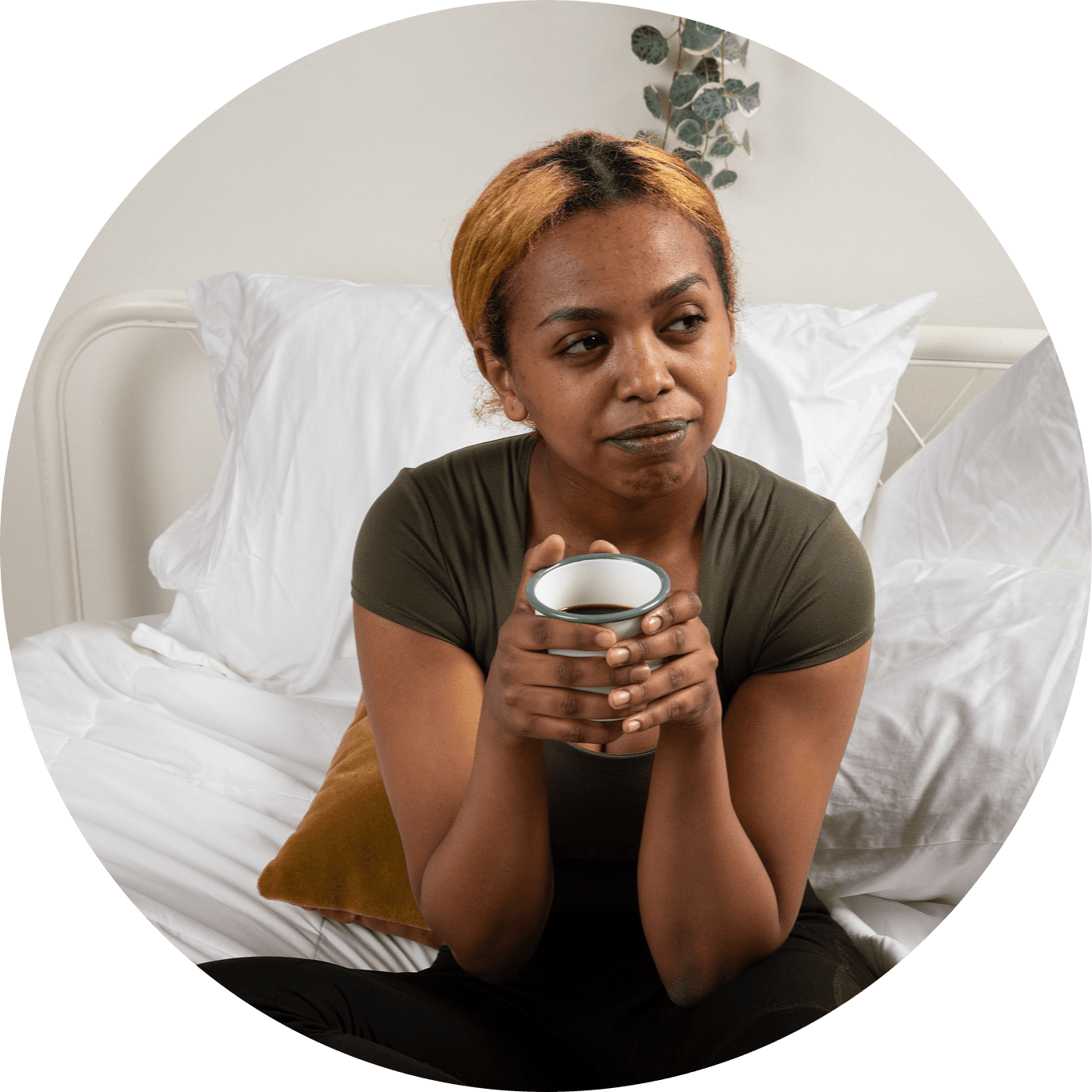 Girl in bed with cup of tea Girl in bed with cup of tea